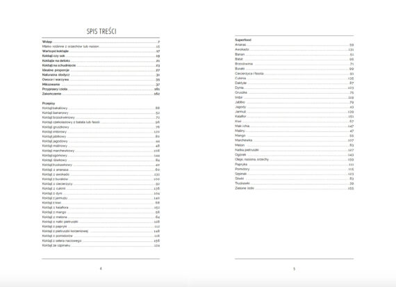 Superfood - koktajle z owoców i warzyw - spis treści