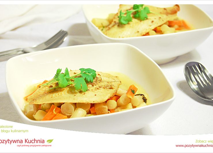 Limanda ze szparagami i marchewką