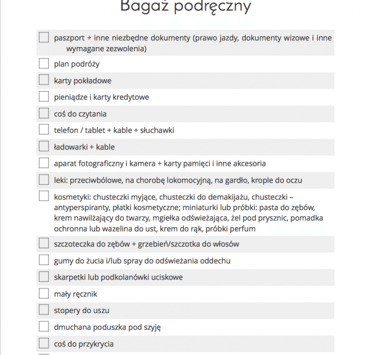 Bagaż podręczny do samolotu - lista