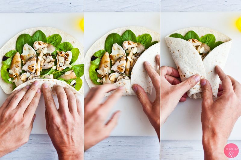 Wrapy z kurczakiem, szpinakiem i serem kozim - przepis - krok 11