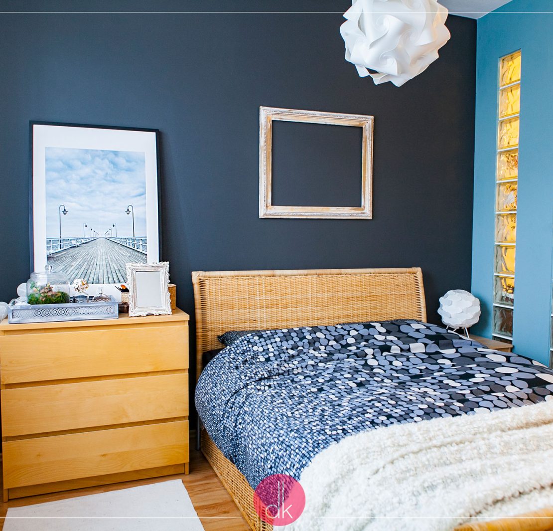 Metamorfoza sypialni - szara ściana i luksfery